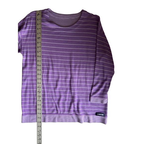 Lands End Reversible Purple Striped 3/4 Sleeve Top Size Medium Stretchy Casual - Picture 8 of 8